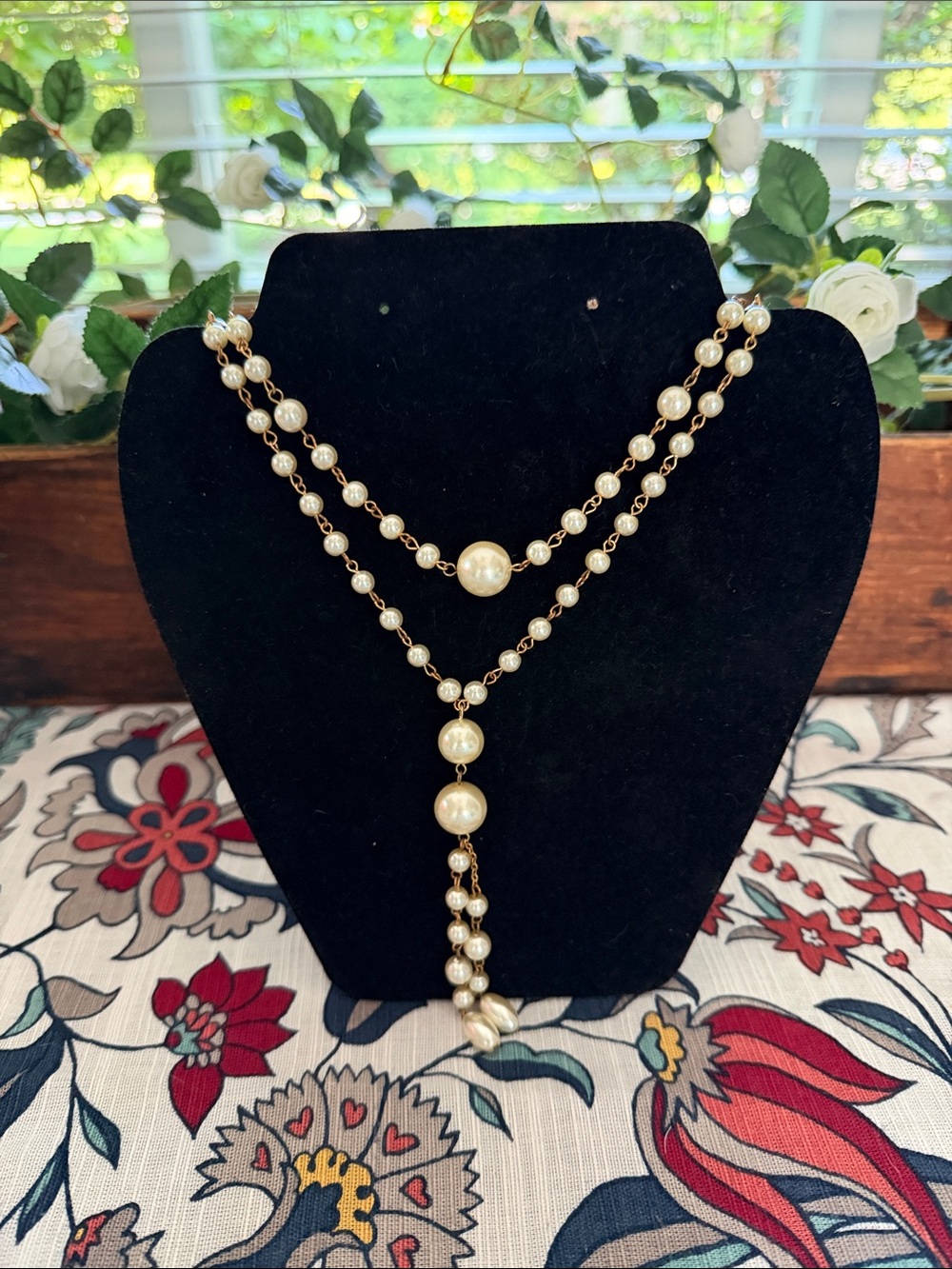 Majestic Gold-Tone Y Necklace with Cream Faux Pearls